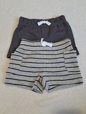 Set Of 2 Carter's Shorts Gray and Black Striped Knit Shorts Set Size 6 Months